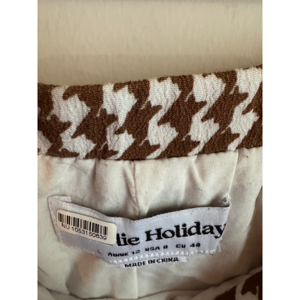 Charlie Holiday Brown White Houndstooth Wide Leg Pants Womens Size 8 Large - Picture 2 of 4
